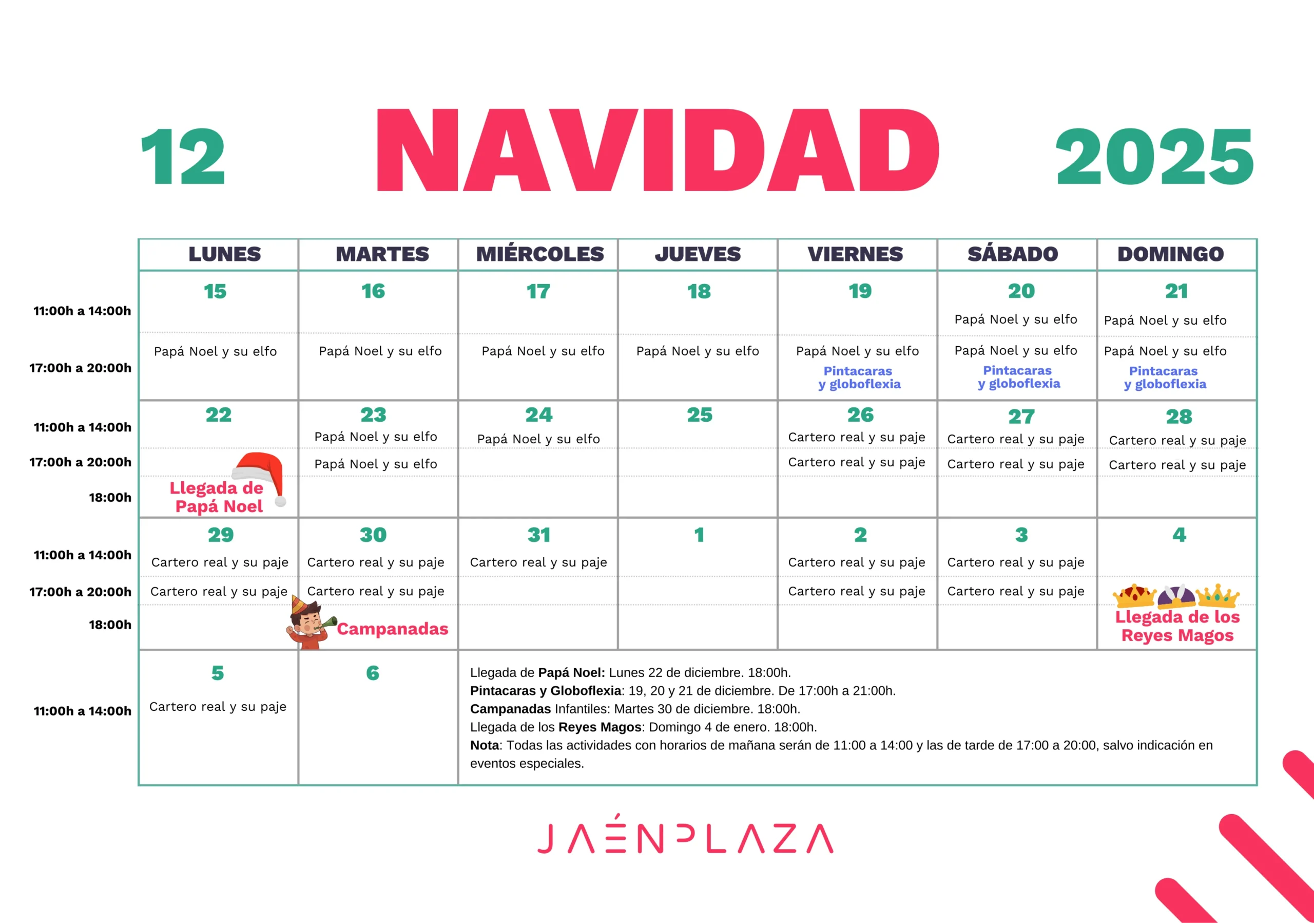 Calendario de actividades de Navidad 2025 en Jaén Plaza